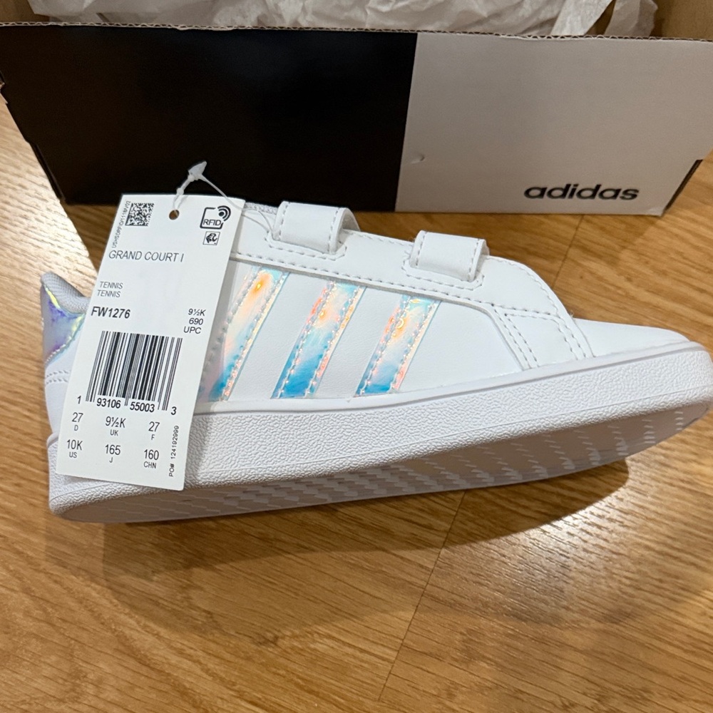Adidas Kids White Sneakers with Iridescent Accents
